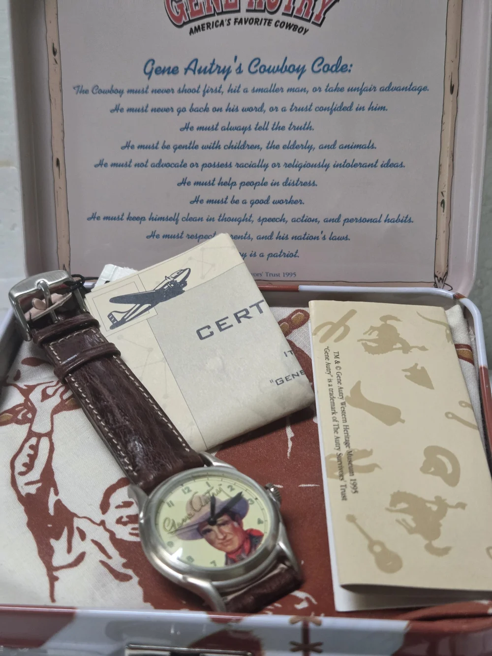 NEW 1995 Gene Autry Collector FOSSIL Watch with GENIINE Brown Leather Strap NEW